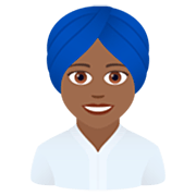 👳🏾‍♀️ Emoji Frau mit Turban: mitteldunkle Hautfarbe JoyPixels 7.0.