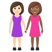 👩🏻‍🤝‍👩🏾 Emoji Mujeres De La Mano: Tono De Piel Claro, Tono De Piel Oscuro Medio en JoyPixels 7.0.