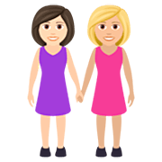 Emoji 👩🏻‍🤝‍👩🏼 Due Donne Che Si Tengono Per Mano: Carnagione Chiara E Carnagione Abbastanza Chiara su JoyPixels 7.0.