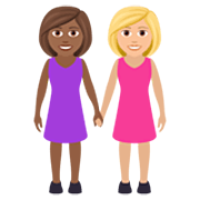 👩🏾‍🤝‍👩🏼 Emoji händchenhaltende Frauen: mitteldunkle Hautfarbe, mittelhelle Hautfarbe JoyPixels 7.0.