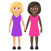 👩🏼‍🤝‍👩🏿 Emoji händchenhaltende Frauen: mittelhelle Hautfarbe, dunkle Hautfarbe JoyPixels 7.0.