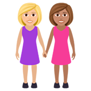 👩🏼‍🤝‍👩🏽 Emoji Mujeres De La Mano: Tono De Piel Claro Medio, Tono De Piel Medio en JoyPixels 7.0.