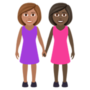 👩🏽‍🤝‍👩🏿 Emoji Mujeres De La Mano: Tono De Piel Medio, Tono De Piel Oscuro en JoyPixels 7.0.