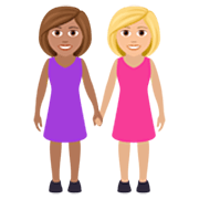 Emoji 👩🏽‍🤝‍👩🏼 Due Donne Che Si Tengono Per Mano: Carnagione Olivastra E Carnagione Abbastanza Chiara su JoyPixels 7.0.