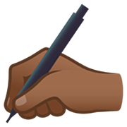 ✍🏾 Emoji Escrevendo à Mão: Pele Morena Escura na JoyPixels 7.0.