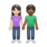 👩🏻‍🤝‍👨🏾 Emoji Mann und Frau halten Hände: helle Hautfarbe, mitteldunkle Hautfarbe LG Velvet.