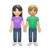 👩🏻‍🤝‍👨🏼 Emoji Mann und Frau halten Hände: helle Hautfarbe, mittelhelle Hautfarbe LG Velvet.