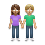 Emoji 👩🏽‍🤝‍👨🏼 Uomo E Donna Che Si Tengono Per Mano: Carnagione Olivastra E Carnagione Abbastanza Chiara su LG Velvet.