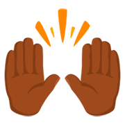 🙌🏾 Emoji Manos Levantadas Celebrando: Tono De Piel Oscuro Medio en Messenger 1.0.