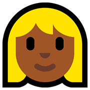 👱🏾‍♀️ Emoji Frau: mitteldunkle Hautfarbe, blond Microsoft Windows 10 April 2018 Update.