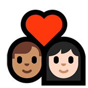 Émoji 👨🏽‍❤️‍👩🏻 Couple Avec Cœur - Homme: Peau Légèrement Mate, Femme: Peau Claire sur Microsoft Windows 10 April 2018 Update.
