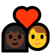 👩🏿‍❤️‍👨 Emoji Liebespaar - Frau: dunkle Hautfarbe, Hombre Microsoft Windows 10 April 2018 Update.