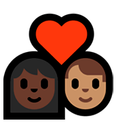 Emoji 👩🏿‍❤️‍👨🏽 Coppia Con Cuore - Donna: Carnagione Scura, Uomo: Carnagione Olivastra su Microsoft Windows 10 April 2018 Update.