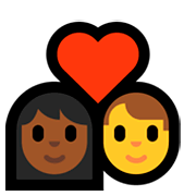 👩🏾‍❤️‍👨 Emoji Pareja Enamorada - Mujer: Tono De Piel Oscuro Medio, Hombre en Microsoft Windows 10 April 2018 Update.