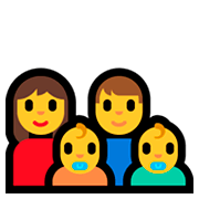Émoji 👩‍👨‍👶‍👶 Famille: Femme, Homme, Bébé, Bébé sur Microsoft Windows 10 April 2018 Update.