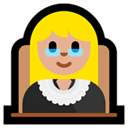 👩🏼‍⚖️ Emoji Jueza: Tono De Piel Claro Medio en Microsoft Windows 10 April 2018 Update.