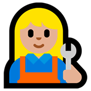 👩🏼‍🔧 Emoji Mechanikerin: mittelhelle Hautfarbe Microsoft Windows 10 April 2018 Update.