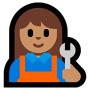 Emoji 👩🏽‍🔧 Meccanico Donna: Carnagione Olivastra su Microsoft Windows 10 April 2018 Update.