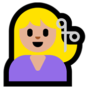 Émoji 💇🏼 Personne Qui Se Fait Couper Les Cheveux : Peau Moyennement Claire sur Microsoft Windows 10 April 2018 Update.