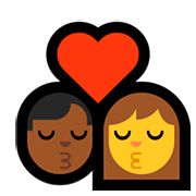 👨🏾‍❤️‍💋‍👩 Emoji sich küssendes Paar - Mann: mitteldunkle Hautfarbe, Frau Microsoft Windows 10 April 2018 Update.