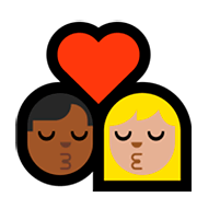 👨🏾‍❤️‍💋‍👩🏼 Emoji sich küssendes Paar - Mann: mitteldunkle Hautfarbe, Frau: mittelhelle Hautfarbe Microsoft Windows 10 April 2018 Update.