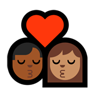 👨🏾‍❤️‍💋‍👩🏽 Emoji sich küssendes Paar - Mann: mitteldunkle Hautfarbe, Frau: mittlere Hautfarbe Microsoft Windows 10 April 2018 Update.