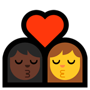 Emoji 👩🏿‍❤️‍💋‍👩 Bacio Tra Coppia - Donna: Carnagione Scura, Donna su Microsoft Windows 10 April 2018 Update.