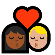 👩🏾‍❤️‍💋‍👨🏼 Emoji sich küssendes Paar - Frau: mitteldunkle Hautfarbe, Mann: mittelhelle Hautfarbe Microsoft Windows 10 April 2018 Update.