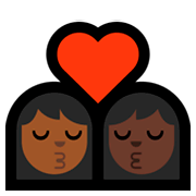 👩🏾‍❤️‍💋‍👩🏿 Emoji sich küssendes Paar - Frau: mitteldunkle Hautfarbe, Frau: dunkle Hautfarbe Microsoft Windows 10 April 2018 Update.