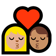 👩🏼‍❤️‍💋‍👨🏽 Emoji Beso - Mujer: Tono De Piel Claro Medio, Hombre: Tono De Piel Medio en Microsoft Windows 10 April 2018 Update.