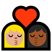 👩🏼‍❤️‍💋‍👩🏾 Emoji sich küssendes Paar - Frau: helle Hautfarbe, Frau: mitteldunkle Hautfarbe Microsoft Windows 10 April 2018 Update.