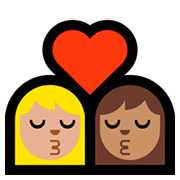 👩🏼‍❤️‍💋‍👩🏽 Emoji sich küssendes Paar - Frau: mittelhelle Hautfarbe, Frau: mittlere Hautfarbe Microsoft Windows 10 April 2018 Update.