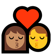 Emoji 👩🏽‍❤️‍💋‍👨 Bacio Tra Coppia - Donna, Uomo: Carnagione Olivastra, Carnagione Abbastanza Chiara su Microsoft Windows 10 April 2018 Update.