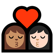 👩🏽‍❤️‍💋‍👩🏻 Emoji sich küssendes Paar - Frau: mittlere Hautfarbe, Frau: helle Hautfarbe Microsoft Windows 10 April 2018 Update.