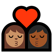 👩🏽‍❤️‍💋‍👩🏾 Emoji sich küssendes Paar - Frau: mittlere Hautfarbe, Frau: mitteldunkle Hautfarbe Microsoft Windows 10 April 2018 Update.