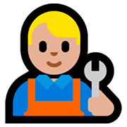 👨🏼‍🔧 Emoji Mecánico: Tono De Piel Claro Medio en Microsoft Windows 10 April 2018 Update.