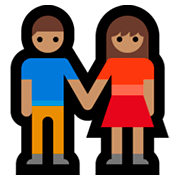 👫🏽 Emoji Mann und Frau halten Hände: mittlere Hautfarbe Microsoft Windows 10 April 2018 Update.