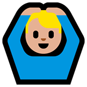 🙆🏼‍♂️ Emoji Mann mit Händen auf dem Kopf: mittelhelle Hautfarbe Microsoft Windows 10 April 2018 Update.