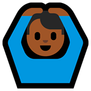 🙆🏾‍♂️ Emoji Mann mit Händen auf dem Kopf: mitteldunkle Hautfarbe Microsoft Windows 10 April 2018 Update.