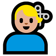 Emoji 💇🏼‍♂️ Taglio Di Capelli Per Uomo: Carnagione Abbastanza Chiara su Microsoft Windows 10 April 2018 Update.