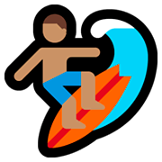 Émoji 🏄🏽 Personne Faisant Du Surf : Peau Légèrement Mate sur Microsoft Windows 10 April 2018 Update.
