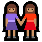 Emoji 👭🏽 Due Donne Che Si Tengono Per Mano: Carnagione Olivastra su Microsoft Windows 10 April 2018 Update.