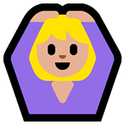 🙆🏼‍♀️ Emoji Frau mit Händen auf dem Kopf: mittelhelle Hautfarbe Microsoft Windows 10 April 2018 Update.