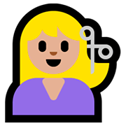 Émoji 💇🏼‍♀️ Femme Qui Se Fait Couper Les Cheveux : Peau Moyennement Claire sur Microsoft Windows 10 April 2018 Update.