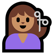 Emoji 💇🏽‍♀️ Taglio Di Capelli Per Donna: Carnagione Olivastra su Microsoft Windows 10 April 2018 Update.
