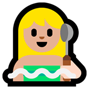 🧖🏼‍♀️ Emoji Frau in Dampfsauna: mittelhelle Hautfarbe Microsoft Windows 10 April 2018 Update.