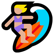 🏄🏼‍♀️ Emoji Mulher Surfista: Pele Morena Clara na Microsoft Windows 10 April 2018 Update.