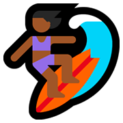 🏄🏾‍♀️ Emoji Mulher Surfista: Pele Morena Escura na Microsoft Windows 10 April 2018 Update.