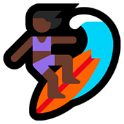 Emoji 🏄🏿‍♀️ Surfista Donna: Carnagione Scura su Microsoft Windows 10 April 2018 Update.
