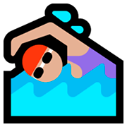 🏊🏼‍♀️ Emoji Schwimmerin: mittelhelle Hautfarbe Microsoft Windows 10 April 2018 Update.